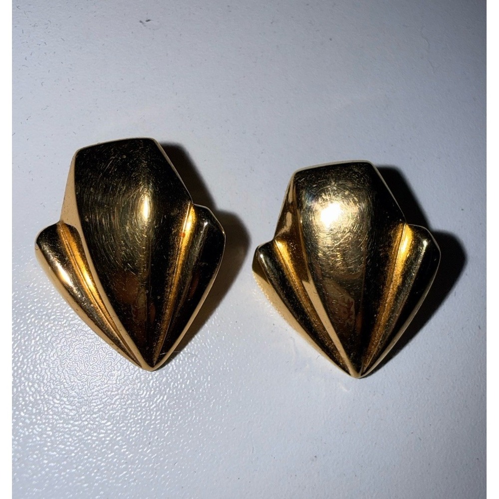 Vintage 1980's Gold MONET ARROW SHAPE Modernist Style Pierced Earrings